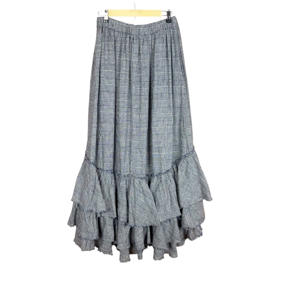 Amano by Lorena Laing Swan Skirt in Prince of Wales Check Navy White Linen